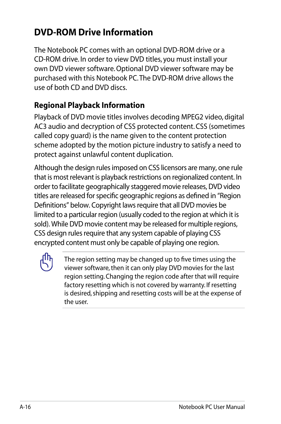 Dvd-rom drive information | Asus X77JV User Manual | Page 90 / 112