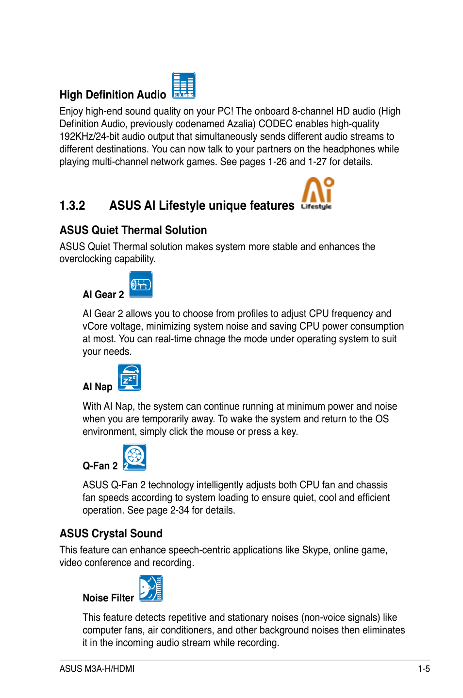 2 asus ai lifestyle unique features, Asus ai lifestyle unique features -5 | Asus M3A-H/HDMI User Manual | Page 17 / 106