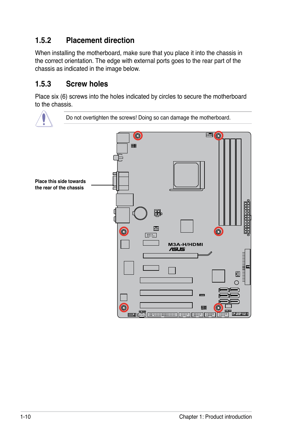 2 placement direction, 3 screw holes, Placement direction -10 | Screw holes -10 | Asus M3A-H/HDMI User Manual | Page 22 / 106