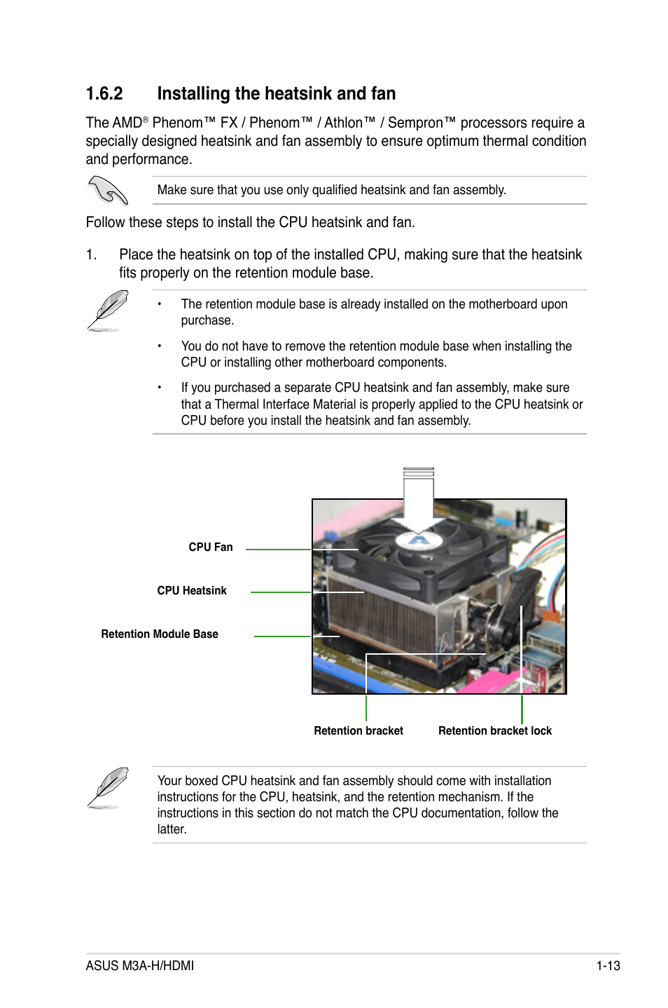 2 installing the heatsink and fan, Installing the heatsink and fan -13 | Asus M3A-H/HDMI User Manual | Page 25 / 106