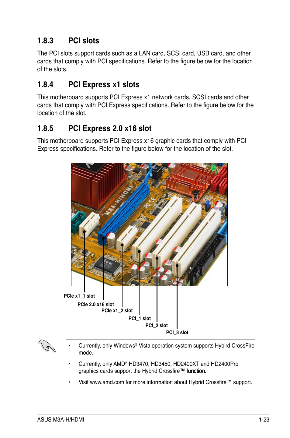 3 pci slots, 4 pci express x1 slots, 5 pci express 2.0 x16 slot | Pci slots -23, Pci express x1 slots -23, Pci express 2.0 x16 slot -23 | Asus M3A-H/HDMI User Manual | Page 35 / 106