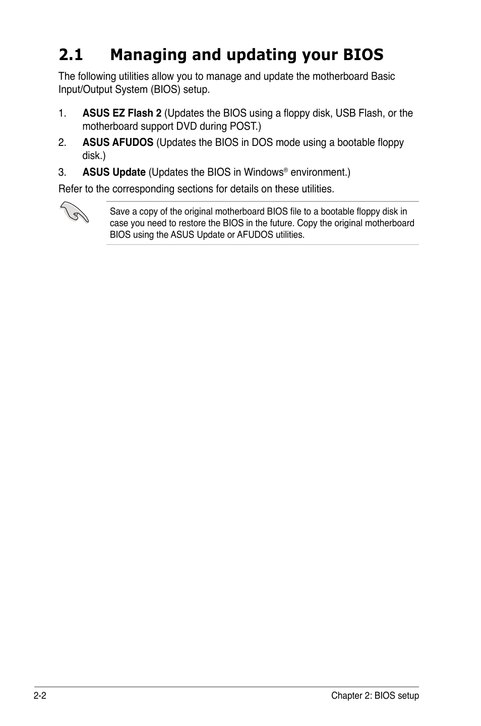 1 managing and updating your bios, Managing and updating your bios -2 | Asus M3A-H/HDMI User Manual | Page 50 / 106