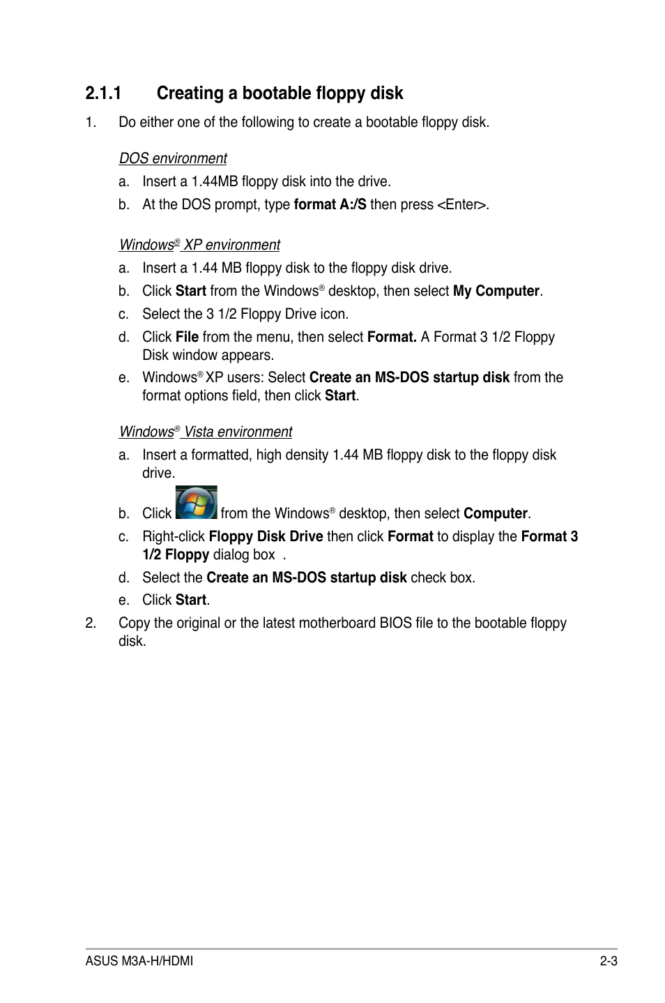 1 creating a bootable floppy disk, Creating a bootable floppy disk -3 | Asus M3A-H/HDMI User Manual | Page 51 / 106