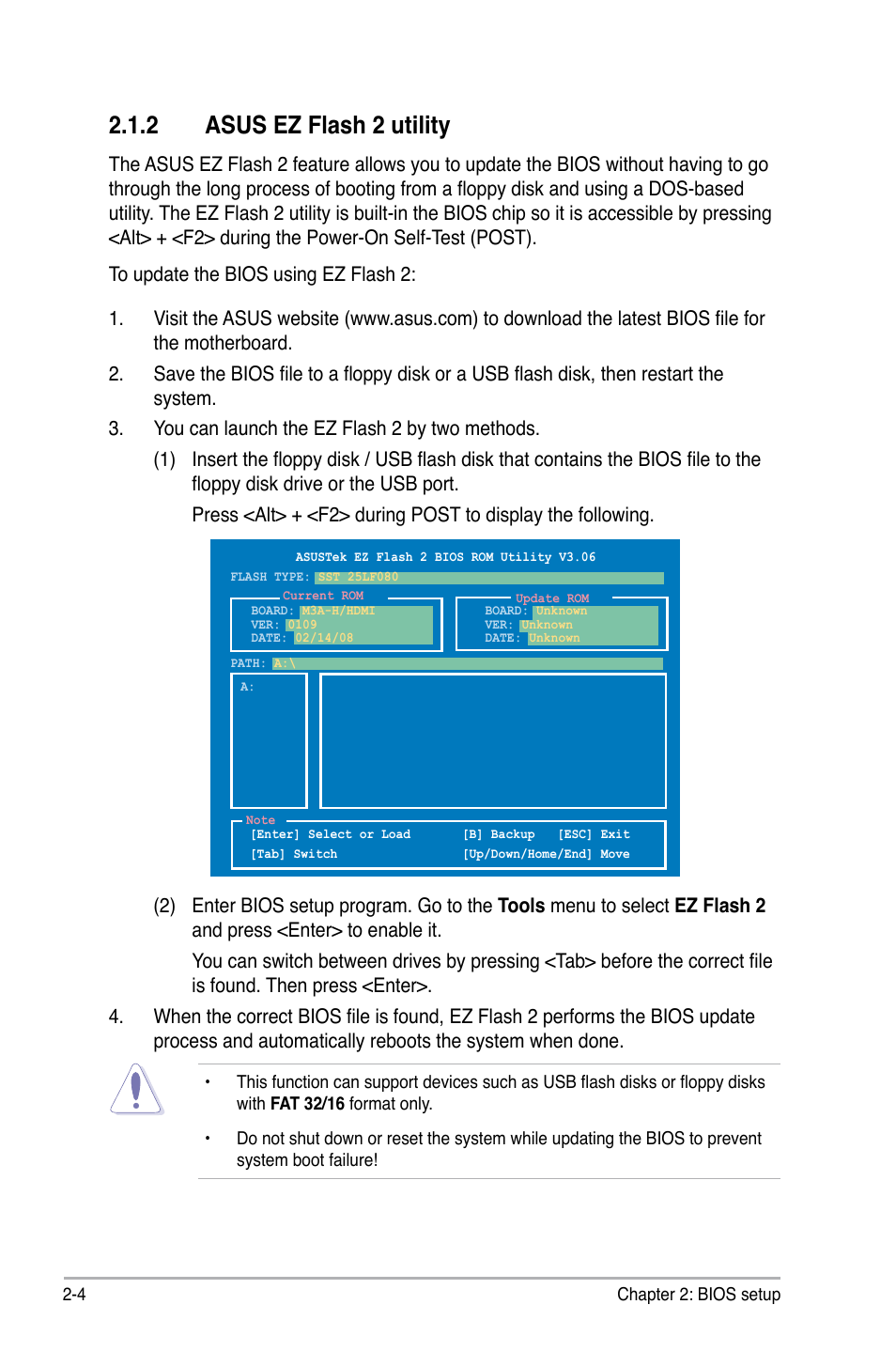 2 asus ez flash 2 utility, Asus ez flash 2 utility -4 | Asus M3A-H/HDMI User Manual | Page 52 / 106