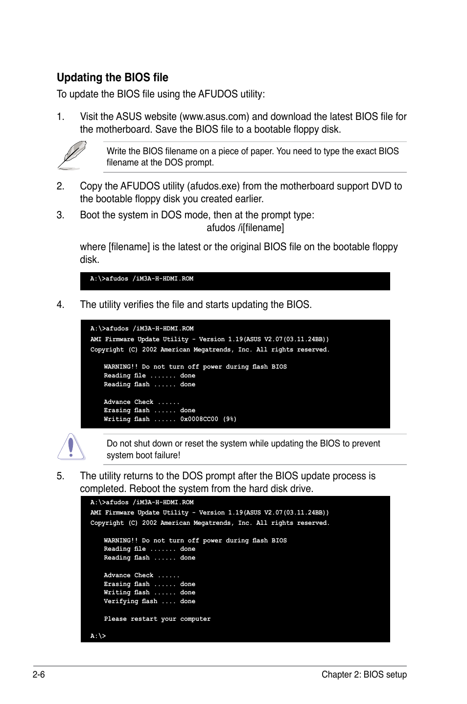 Updating the bios file | Asus M3A-H/HDMI User Manual | Page 54 / 106