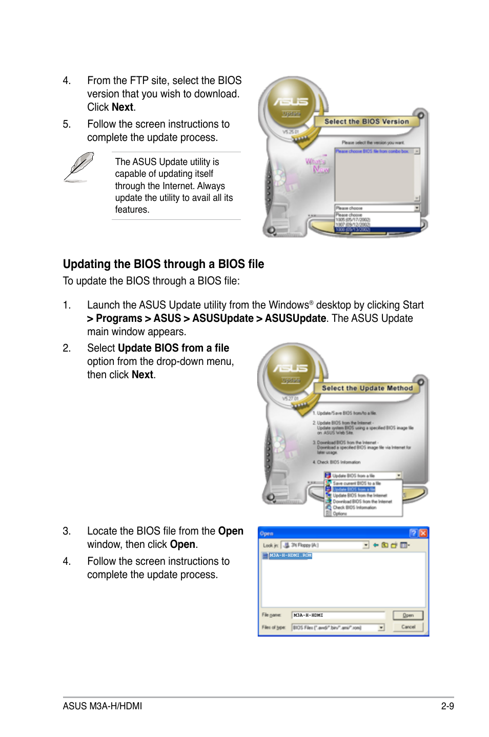 Updating the bios through a bios file | Asus M3A-H/HDMI User Manual | Page 57 / 106