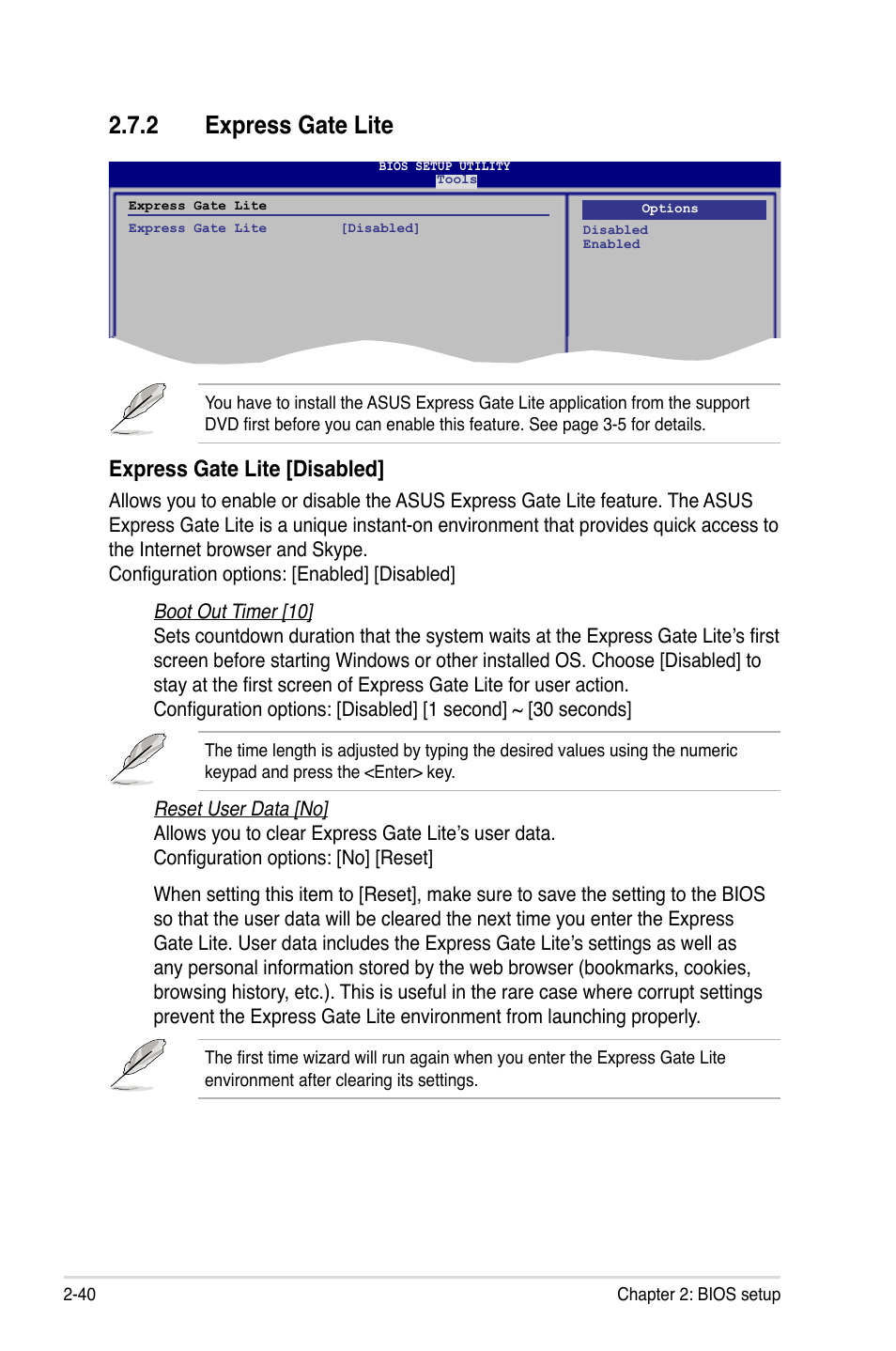 2 express gate lite, Express gate lite -40, Express gate lite [disabled | Asus M3A-H/HDMI User Manual | Page 88 / 106