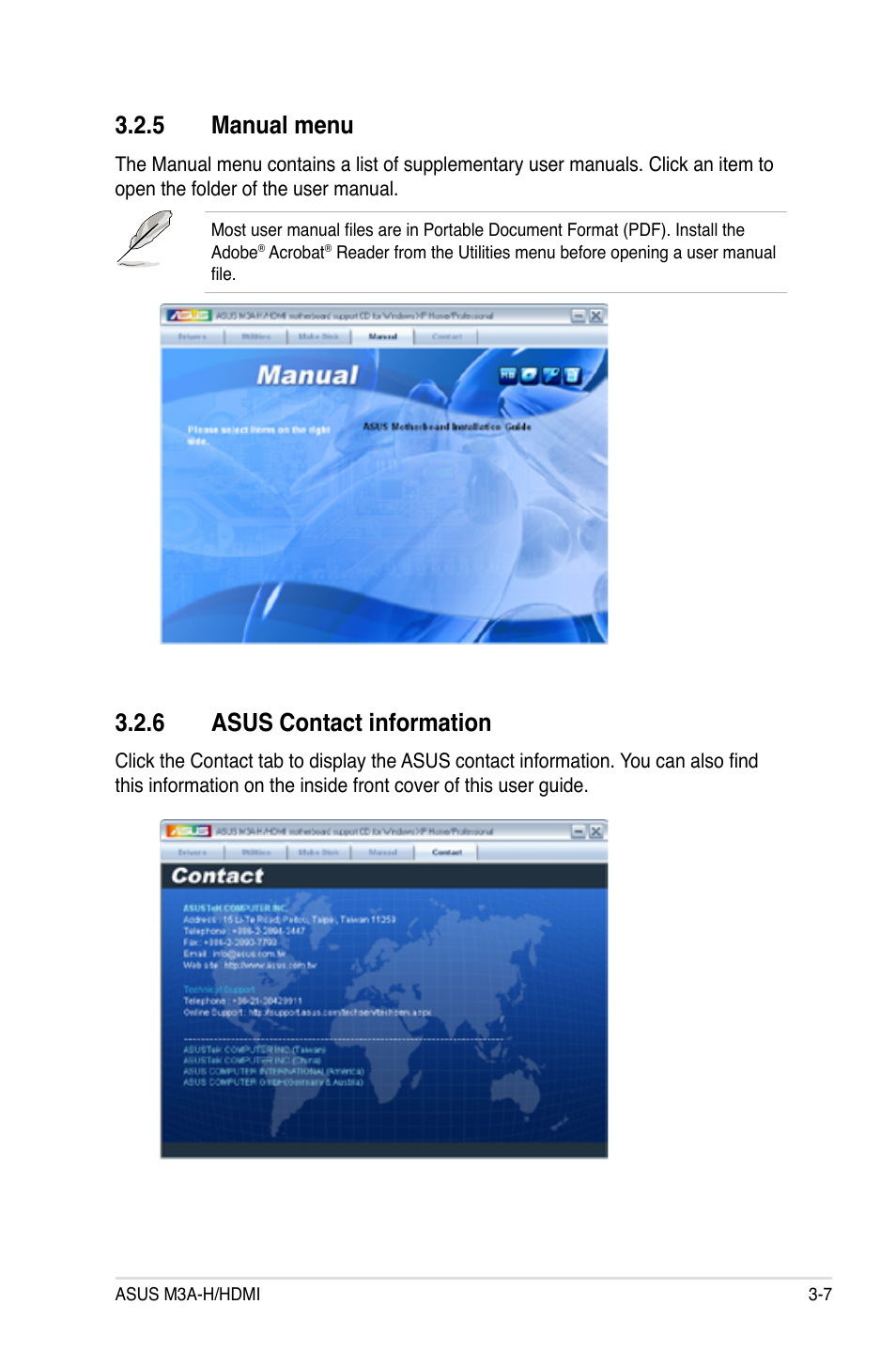 5 manual menu, 6 asus contact information, Manual menu -7 | Asus contact information -7 | Asus M3A-H/HDMI User Manual | Page 97 / 106