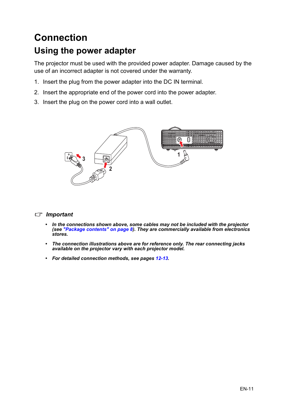Connection, Using the power adapter | Asus P1 User Manual | Page 11 / 26