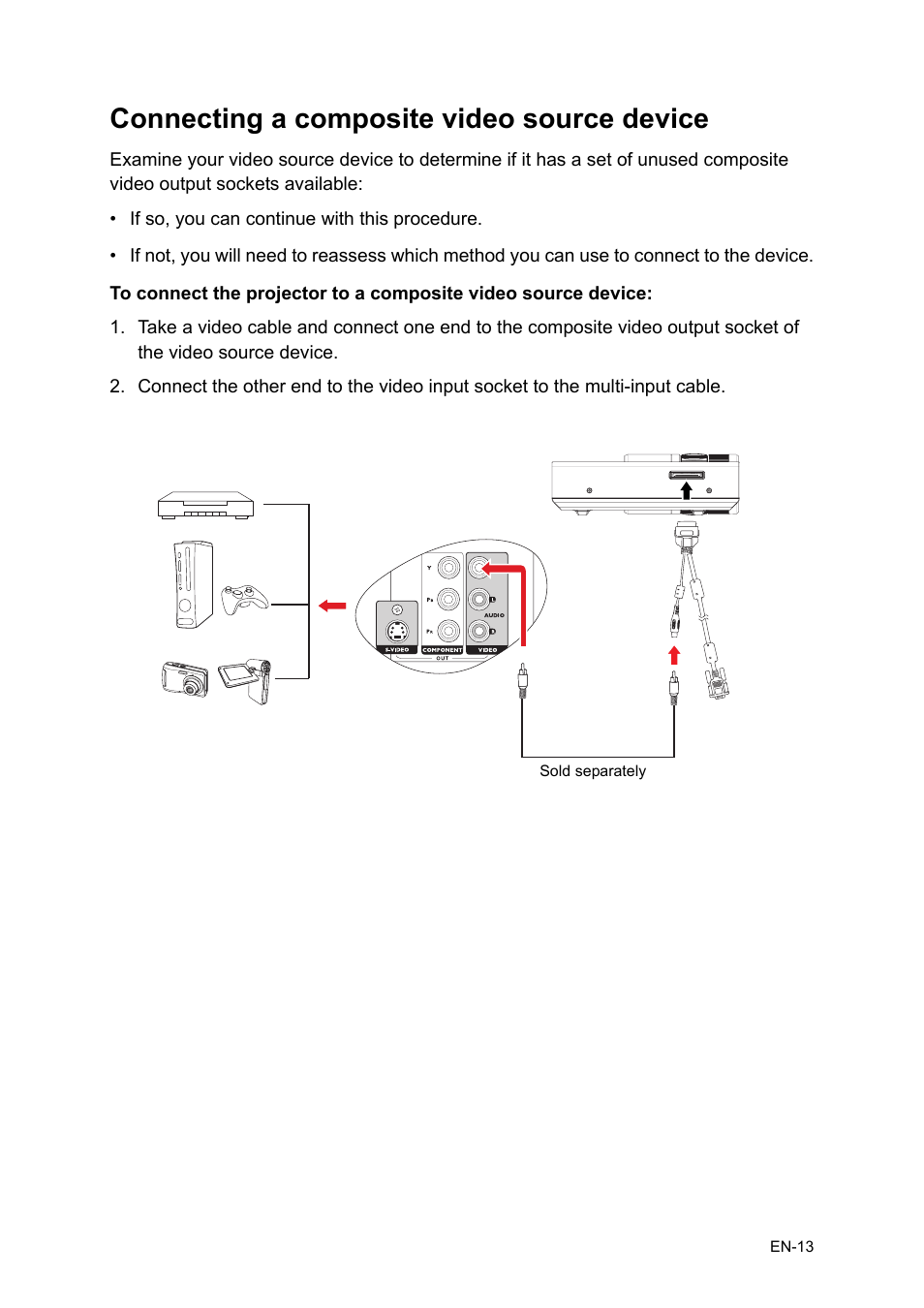 Connecting a composite video source device | Asus P1 User Manual | Page 13 / 26