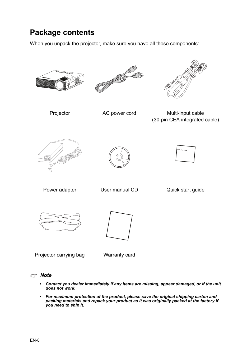 Package contents | Asus P1 User Manual | Page 8 / 26