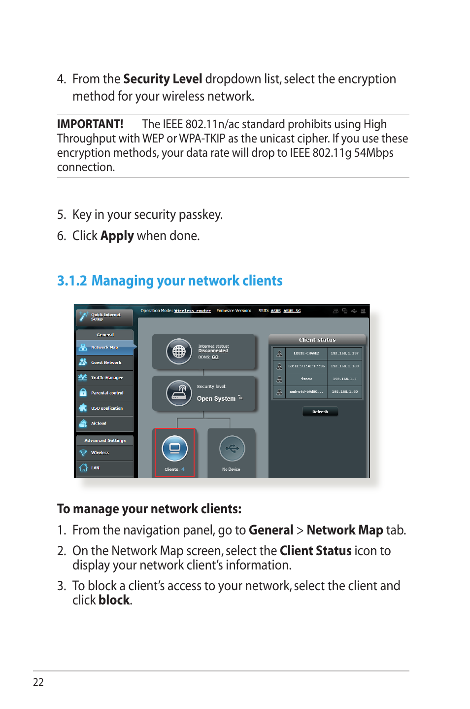 2 managing your network clients | Asus RT-AC68R User Manual | Page 22 / 129