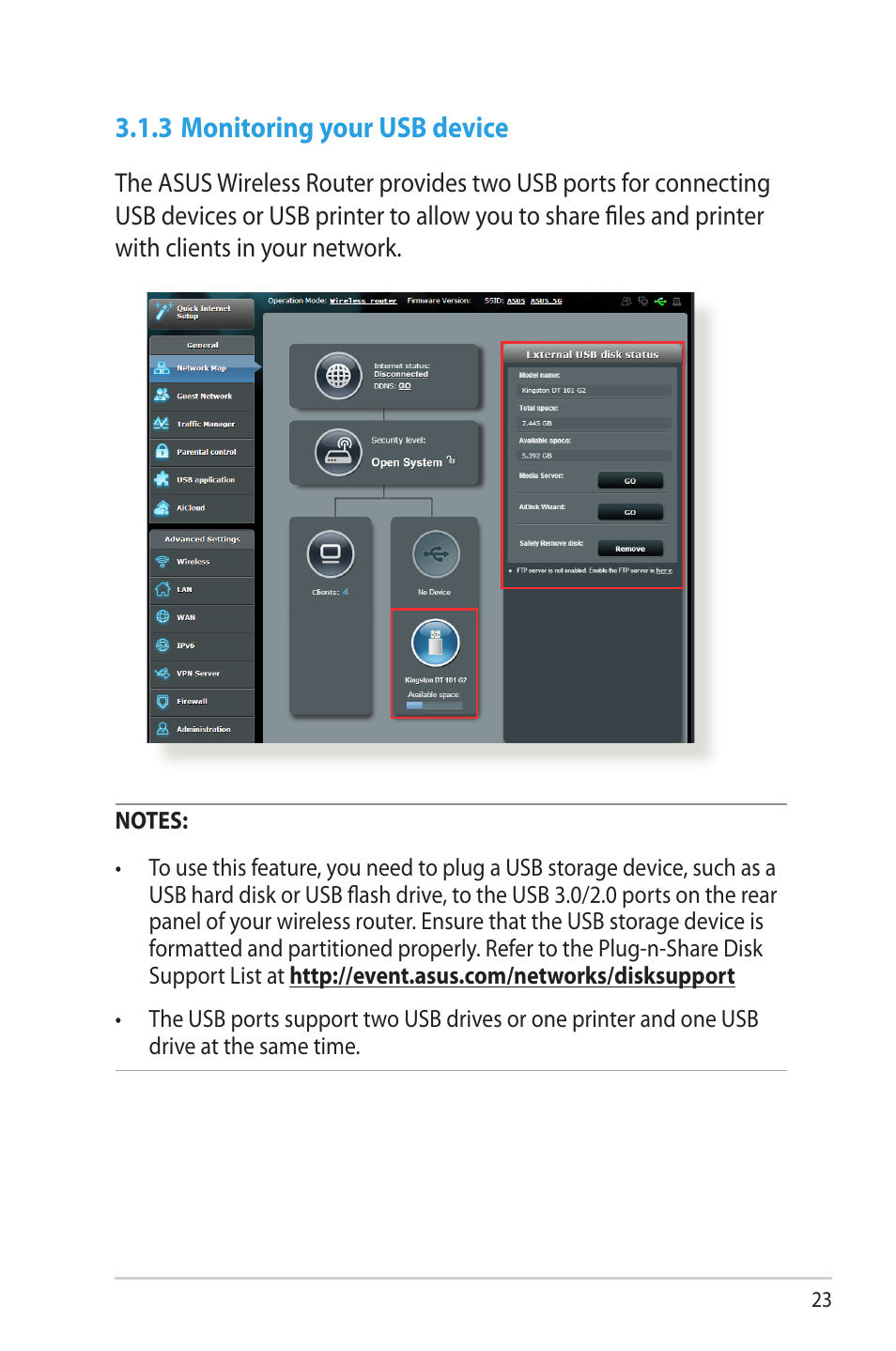 3 monitoring your usb device | Asus RT-AC68R User Manual | Page 23 / 129