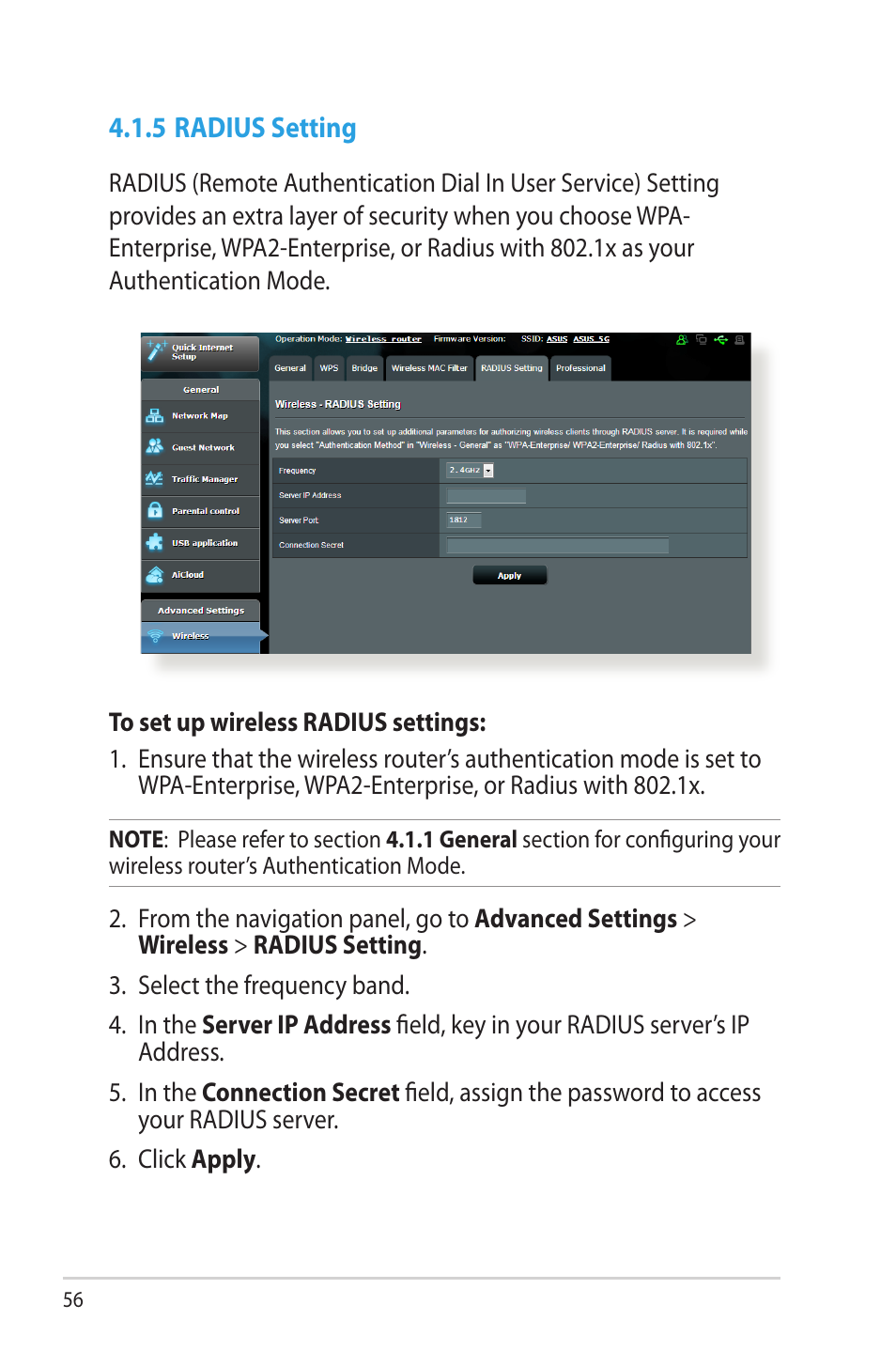 5 radius setting | Asus RT-AC68R User Manual | Page 56 / 129