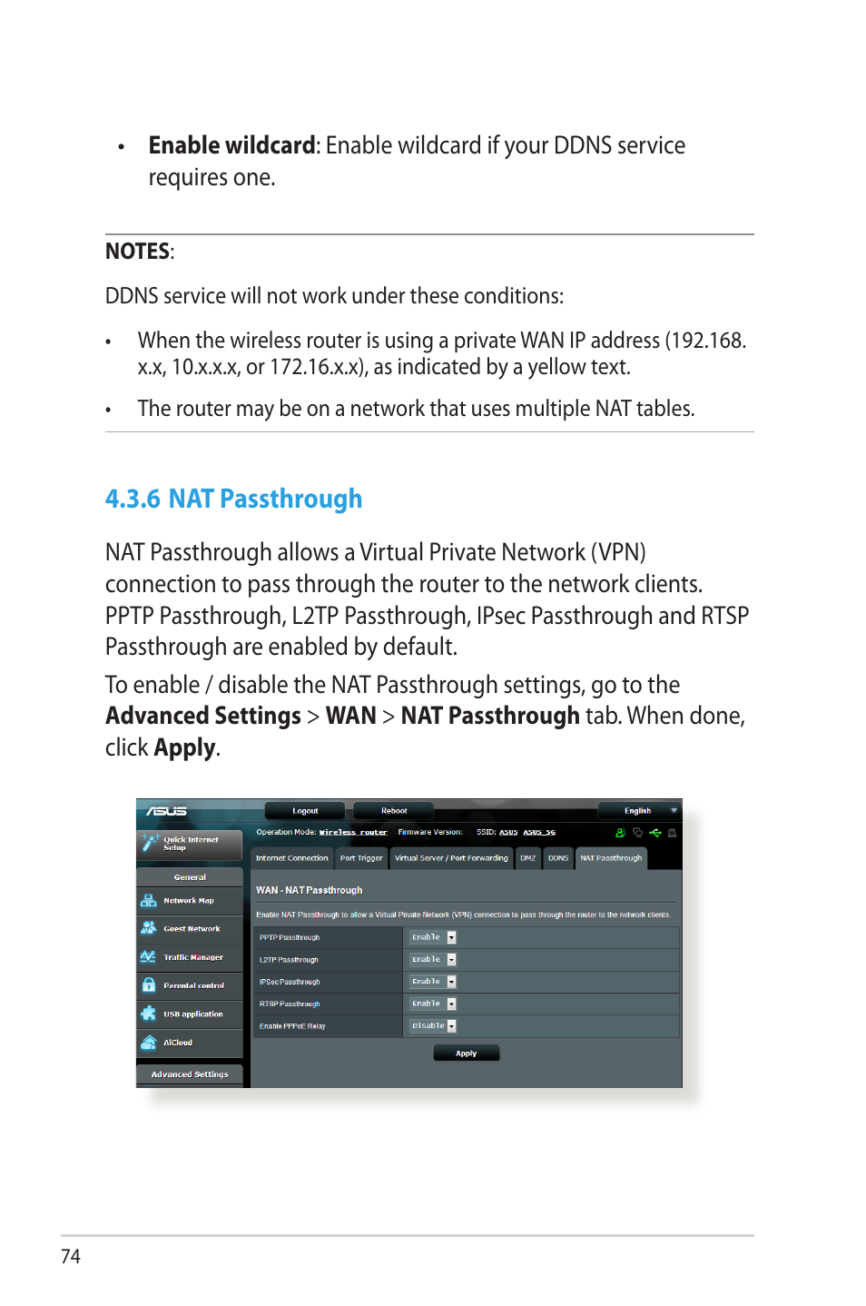 6 nat passthrough | Asus RT-AC68R User Manual | Page 74 / 129