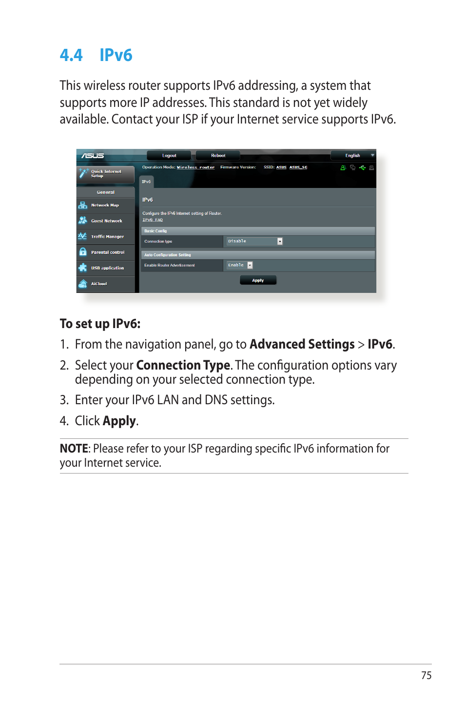 4 ipv6, Ipv6 | Asus RT-AC68R User Manual | Page 75 / 129