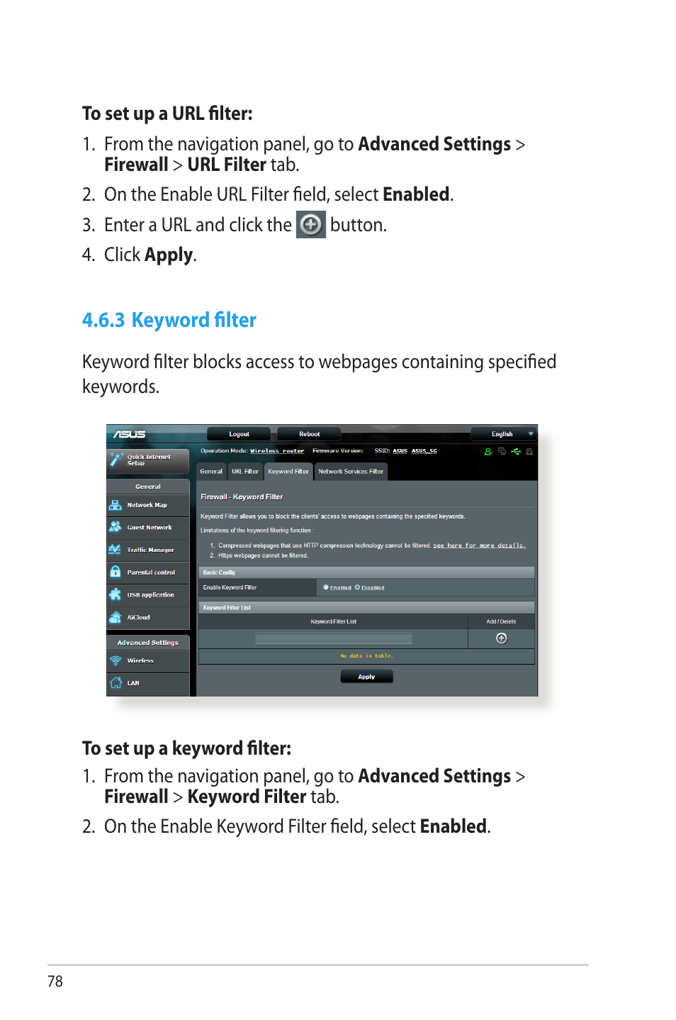 3 keyword filter | Asus RT-AC68R User Manual | Page 78 / 129