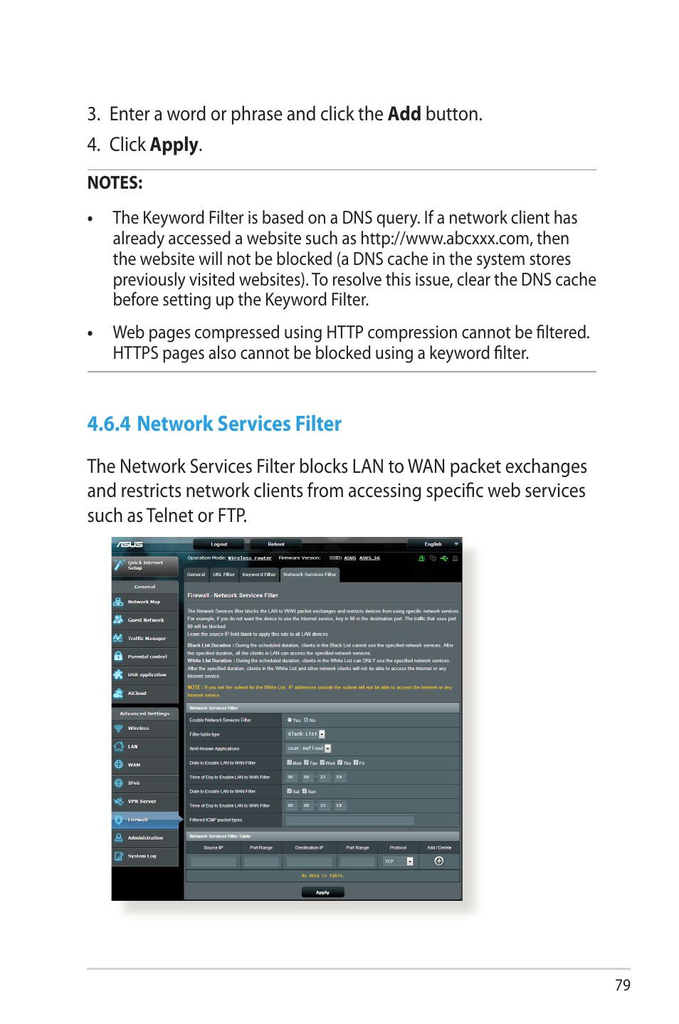 4 network services filter | Asus RT-AC68R User Manual | Page 79 / 129