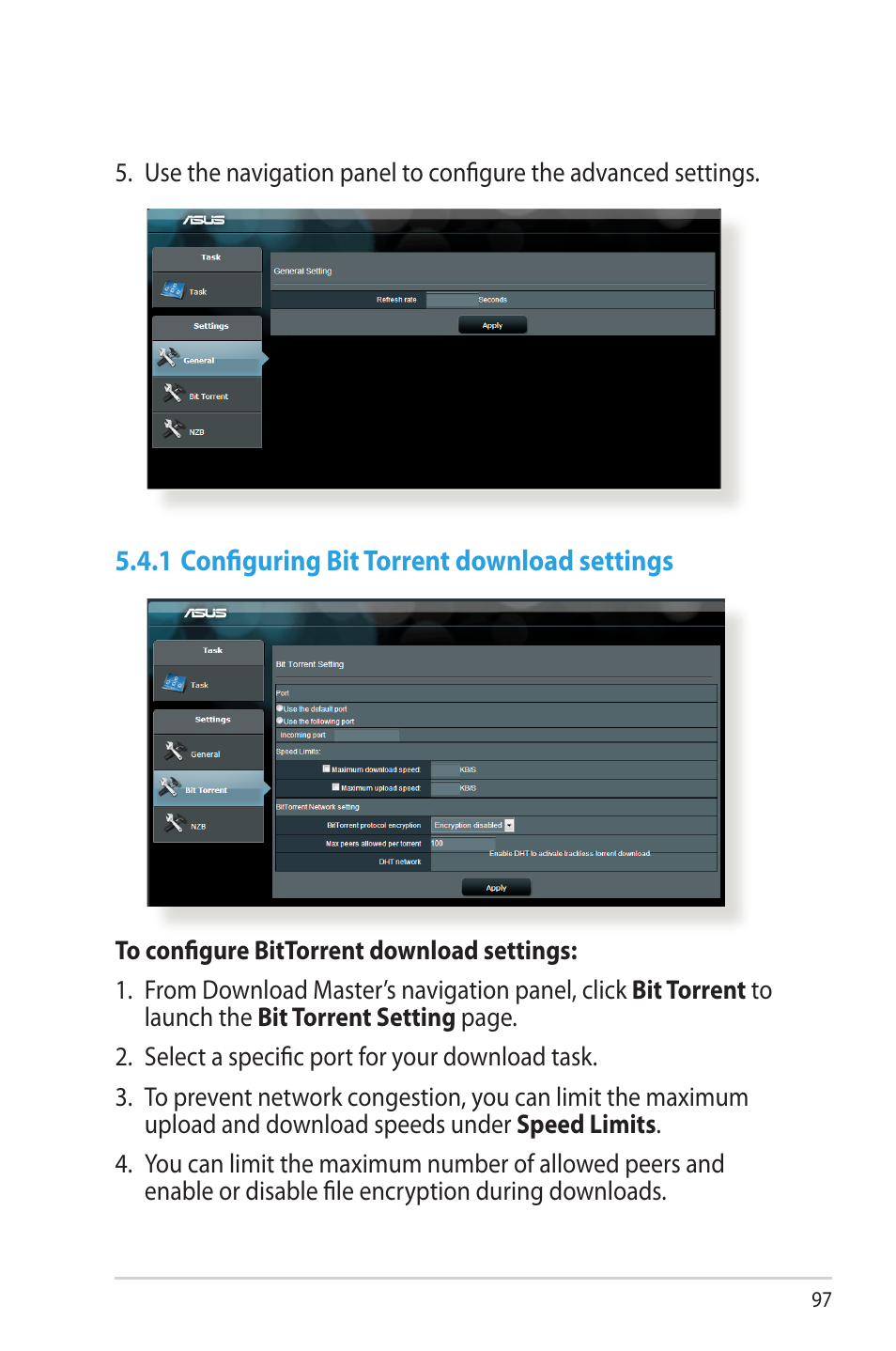 1 configuring bit torrent download settings | Asus RT-AC68R User Manual | Page 97 / 129