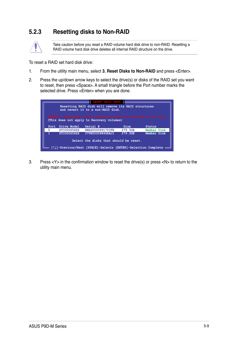 3 resetting disks to non-raid, Resetting disks to non-raid -9 | Asus P9D-MV User Manual | Page 113 / 156
