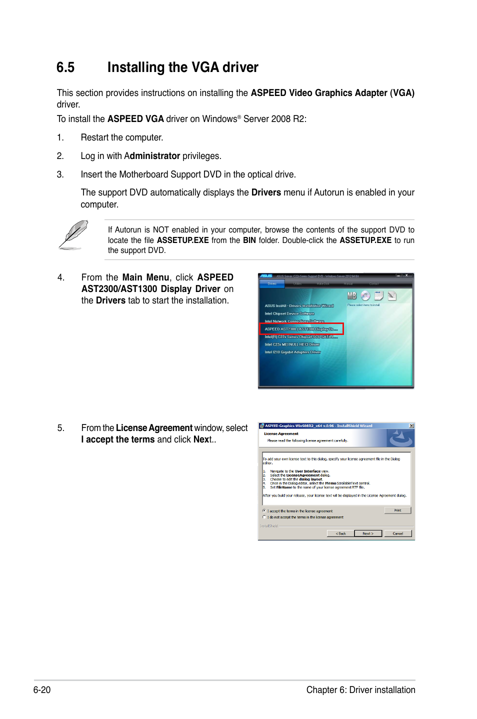 5 installing the vga driver, Installing the vga driver -20 | Asus P9D-MV User Manual | Page 142 / 156