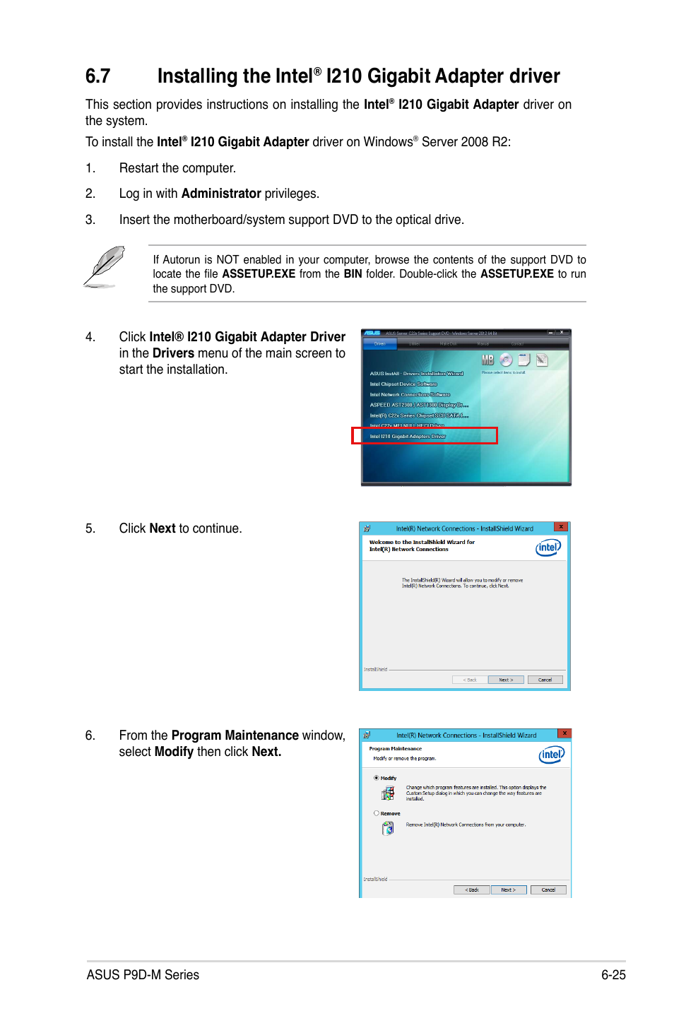 Installing the intel, I210 gigabit adapter driver -25, 7 installing the intel | I210 gigabit adapter driver | Asus P9D-MV User Manual | Page 147 / 156