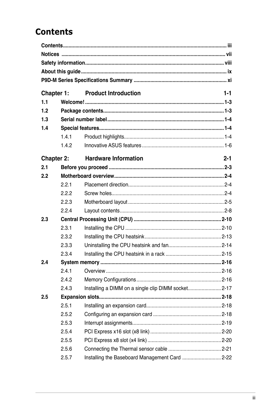 Asus P9D-MV User Manual | Page 3 / 156