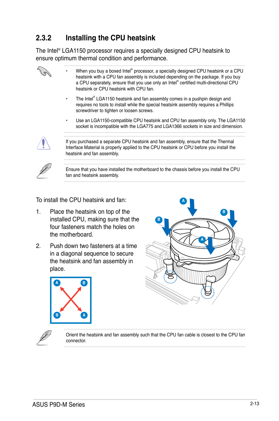 2 installing the cpu heatsink, Installing the cpu heatsink -13, Asus p9d-m series | The intel | Asus P9D-MV User Manual | Page 33 / 156