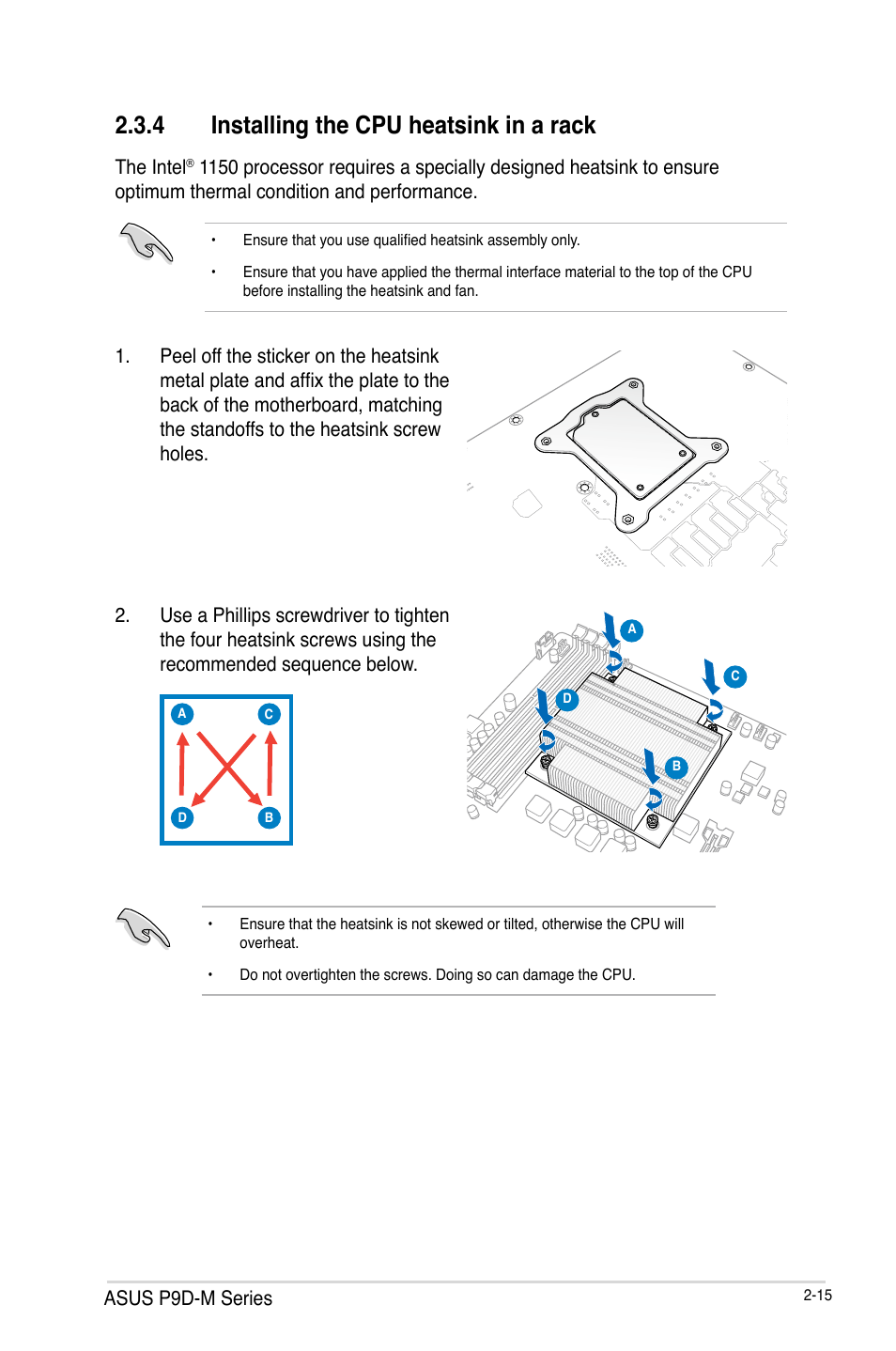 4 installing the cpu heatsink in a rack, Installing the cpu heatsink in a rack -15 | Asus P9D-MV User Manual | Page 35 / 156