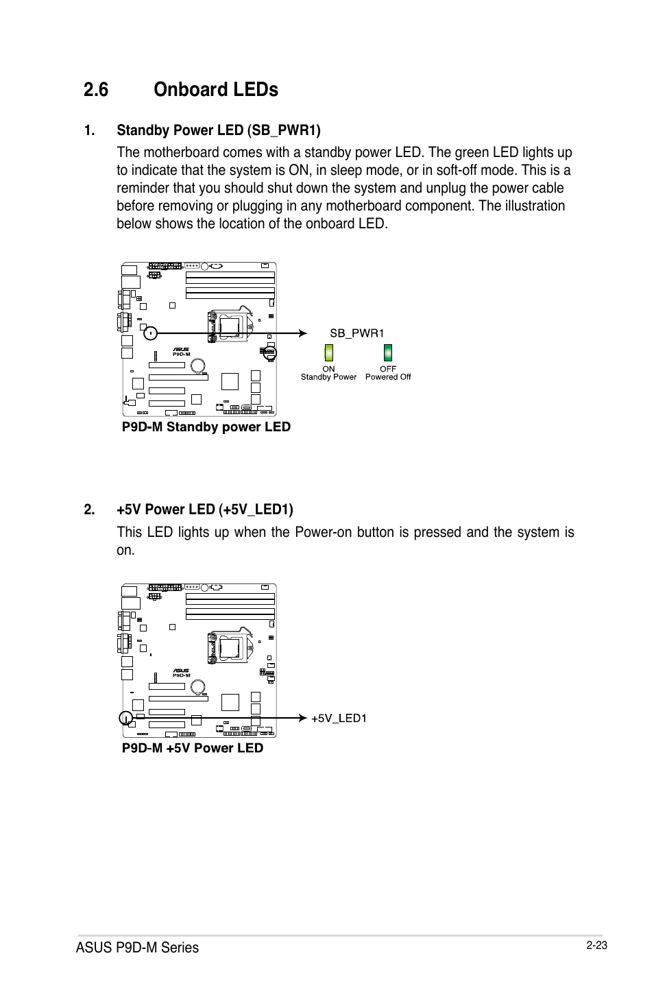 6 onboard leds, Onboard leds -23, Onboard leds -21 | Asus P9D-MV User Manual | Page 43 / 156