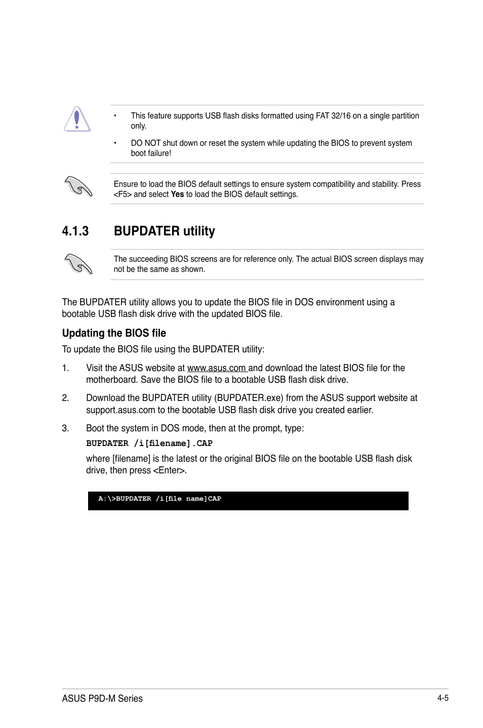 3 bupdater utility, Bupdater utility -5 | Asus P9D-MV User Manual | Page 69 / 156