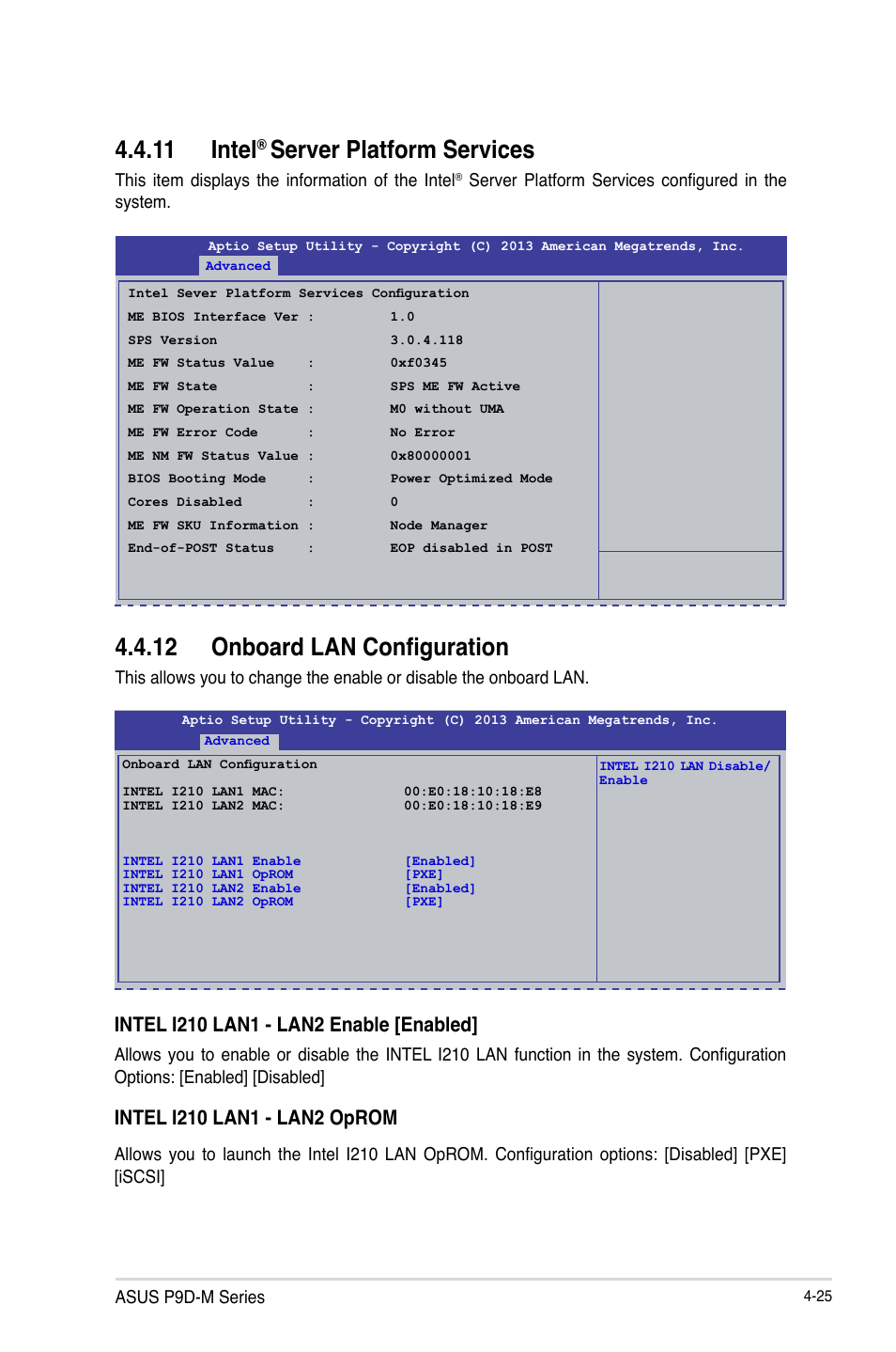 11 intel® server platform services, 12 onboard lan configuration, Intel | Server platform services -25, Onboard lan configuration -25, 11 intel, Server platform services | Asus P9D-MV User Manual | Page 89 / 156