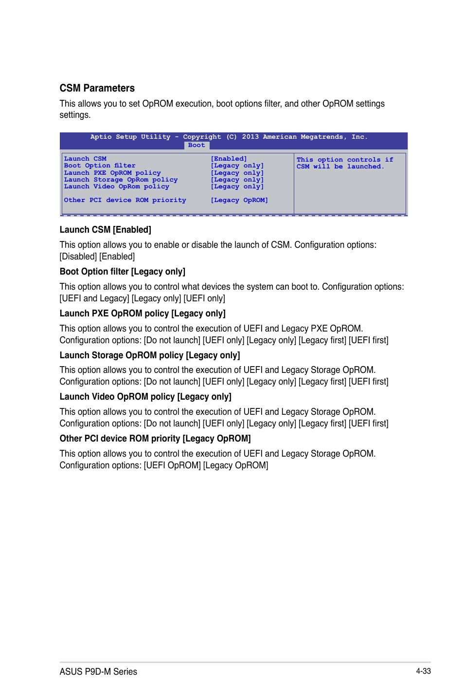 Csm parameters | Asus P9D-MV User Manual | Page 97 / 156