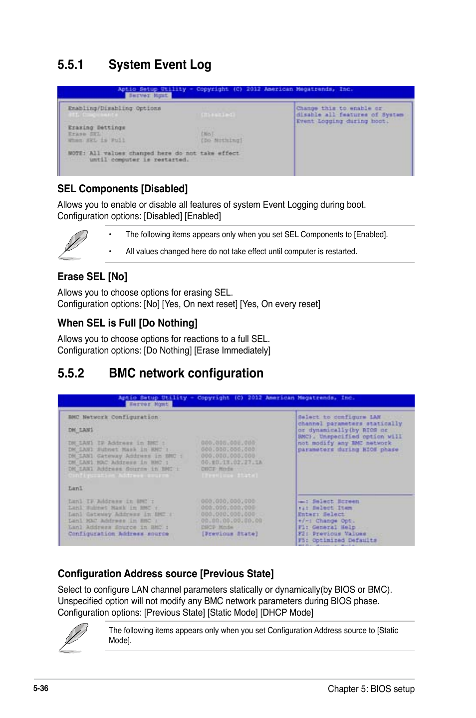 1 system event log, 2 bmc network configuration | Asus RS740-E7-RS24-EG User Manual | Page 122 / 212