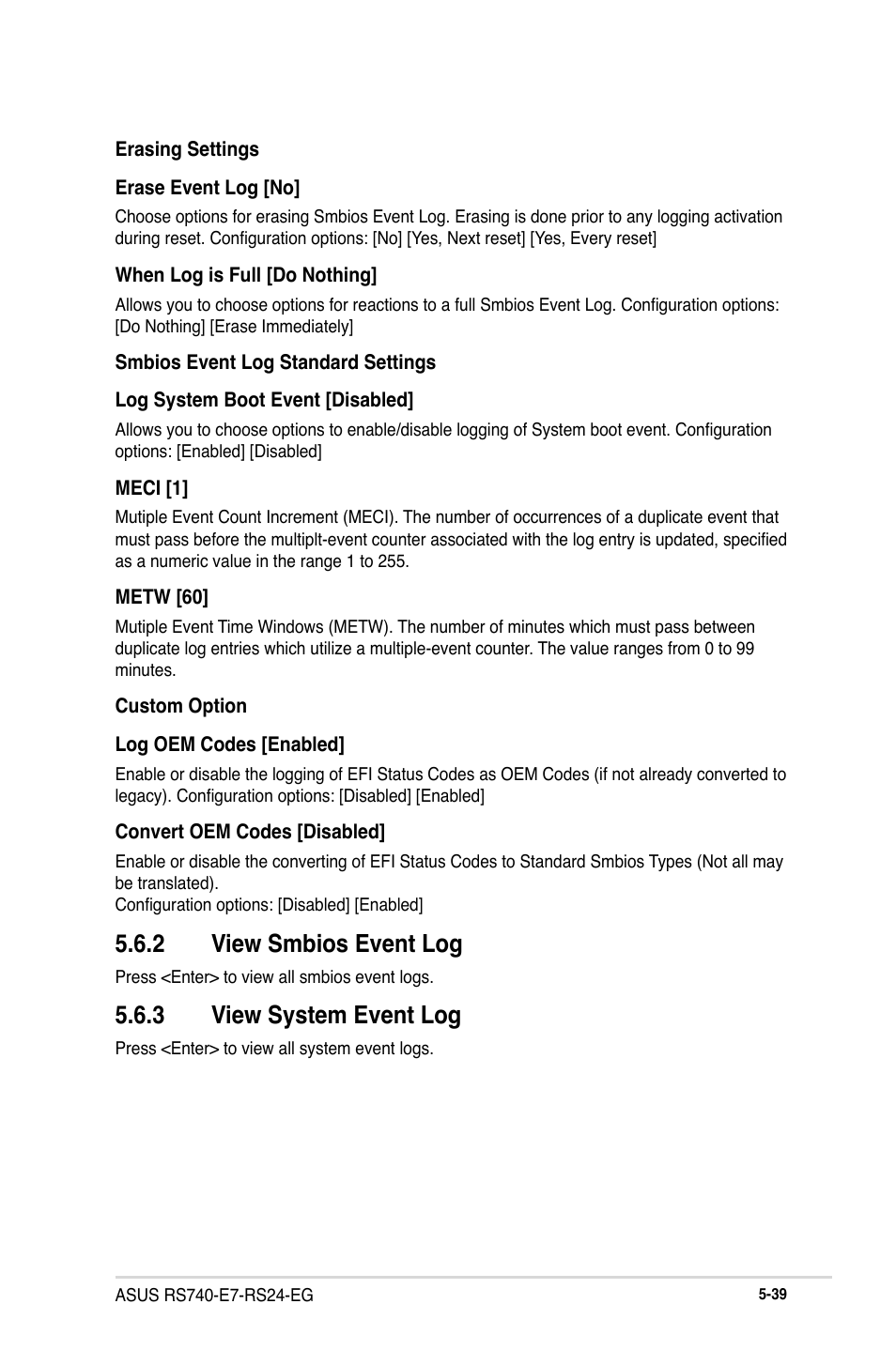 2 view smbios event log, 3 view system event log | Asus RS740-E7-RS24-EG User Manual | Page 125 / 212