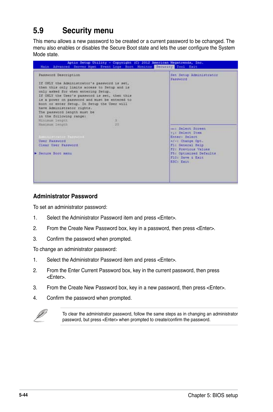 9 security menu | Asus RS740-E7-RS24-EG User Manual | Page 130 / 212