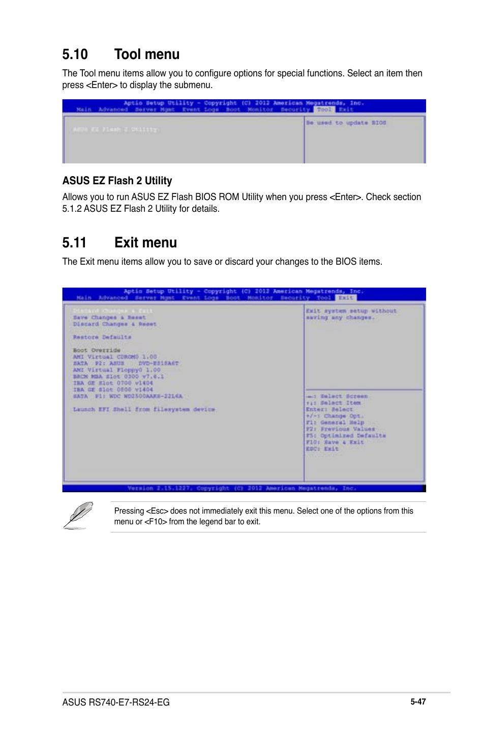 10 tool menu, 11 exit menu | Asus RS740-E7-RS24-EG User Manual | Page 133 / 212