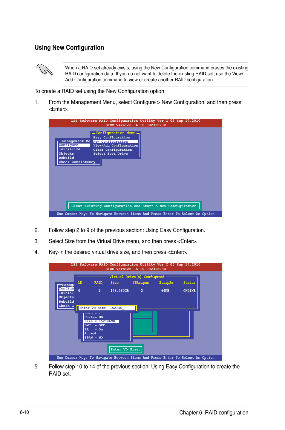 Using new configuration, Chapter 6: raid configuration | Asus RS740-E7-RS24-EG User Manual | Page 144 / 212