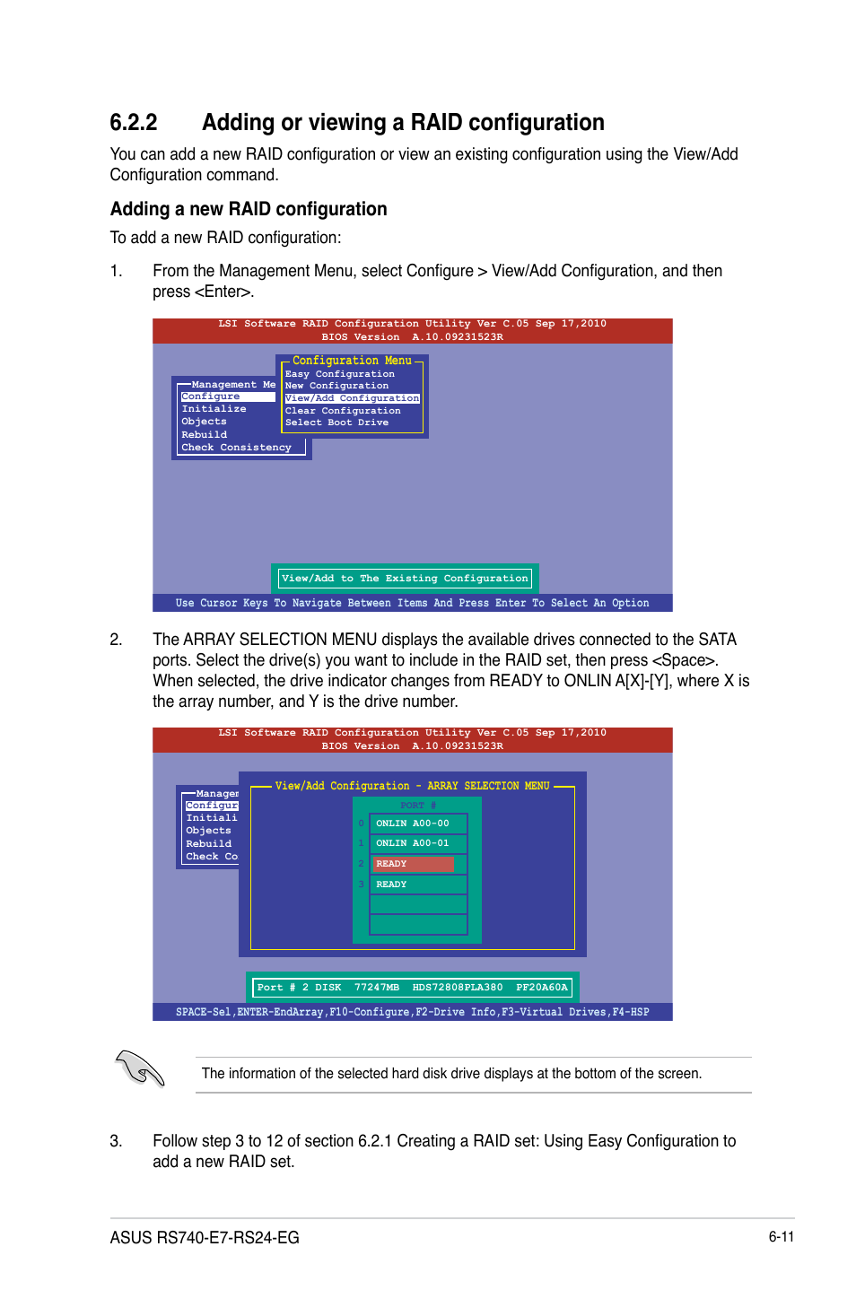 2 adding or viewing a raid configuration, Adding a new raid configuration | Asus RS740-E7-RS24-EG User Manual | Page 145 / 212