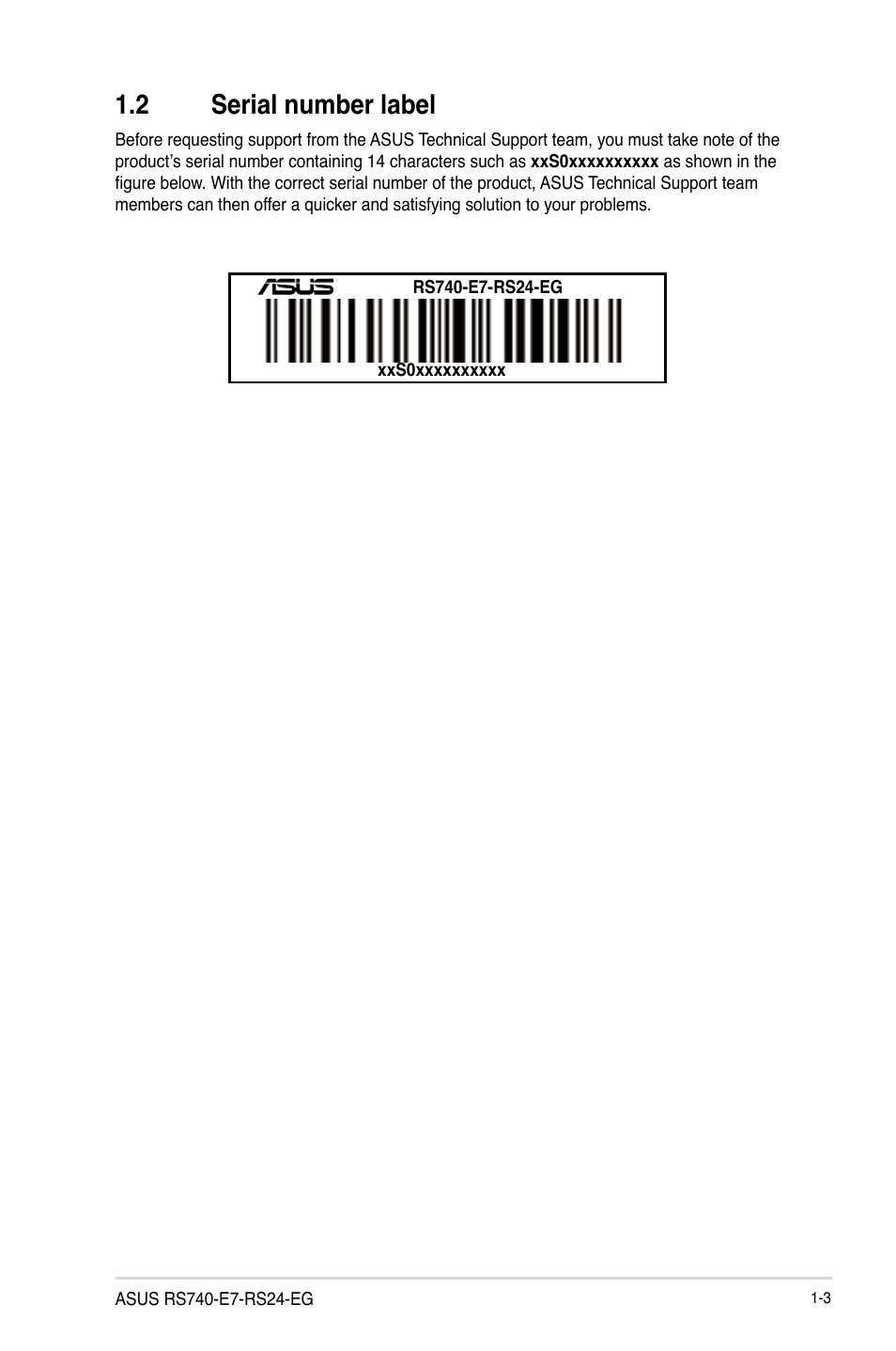 2 serial number label | Asus RS740-E7-RS24-EG User Manual | Page 15 / 212