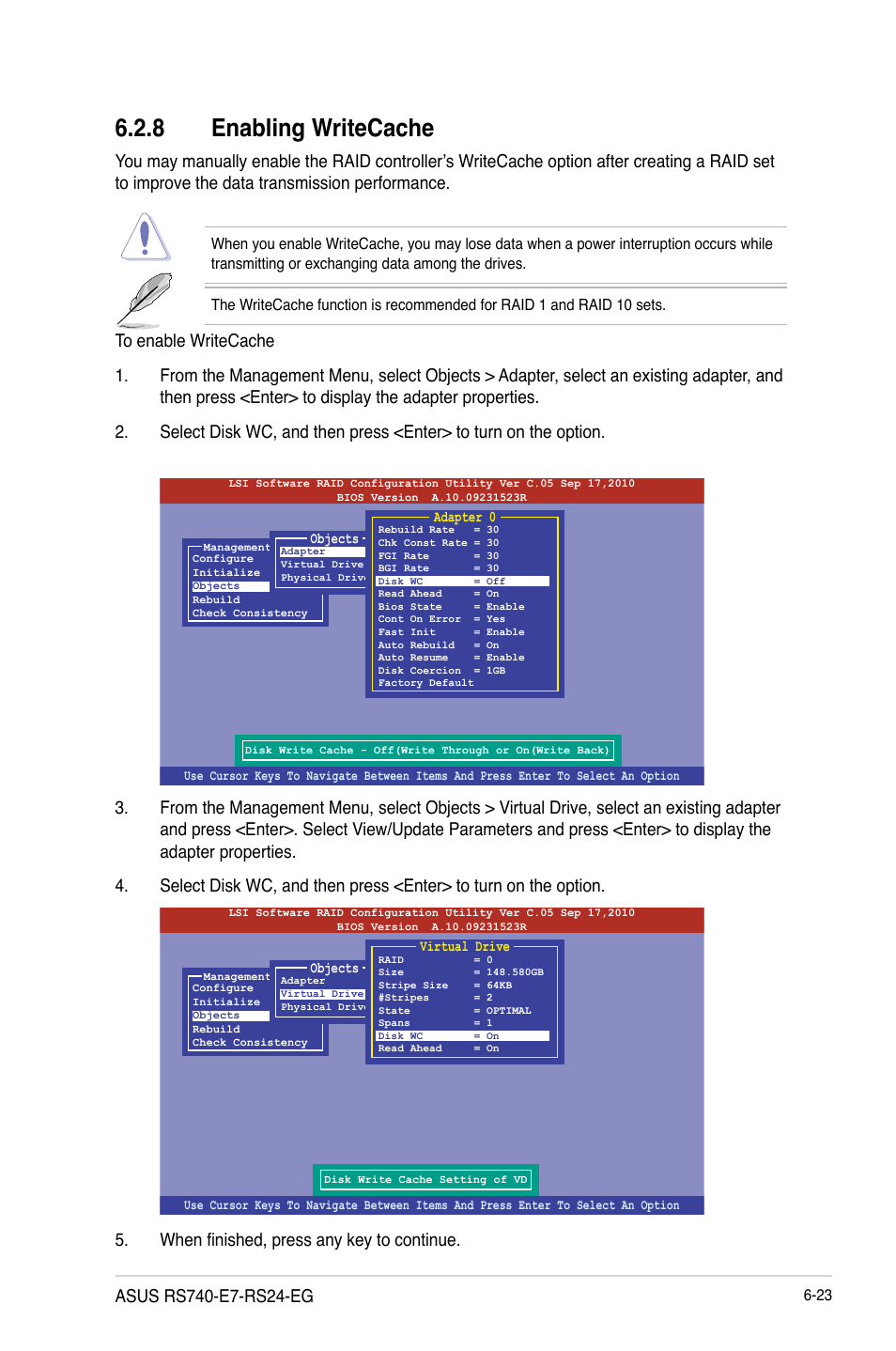 8 enabling writecache | Asus RS740-E7-RS24-EG User Manual | Page 157 / 212