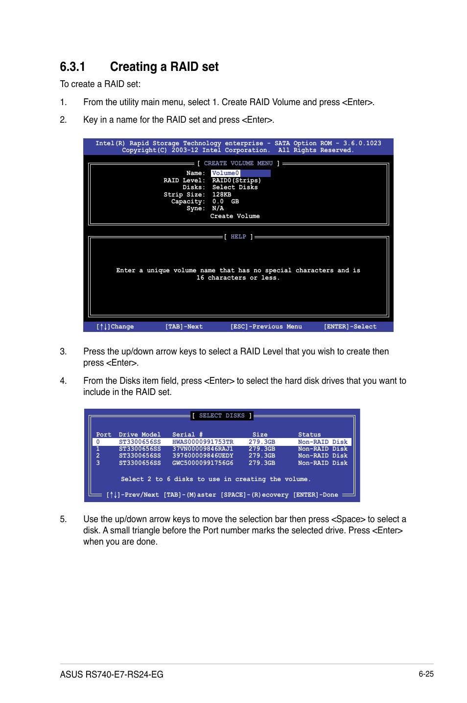1 creating a raid set | Asus RS740-E7-RS24-EG User Manual | Page 159 / 212