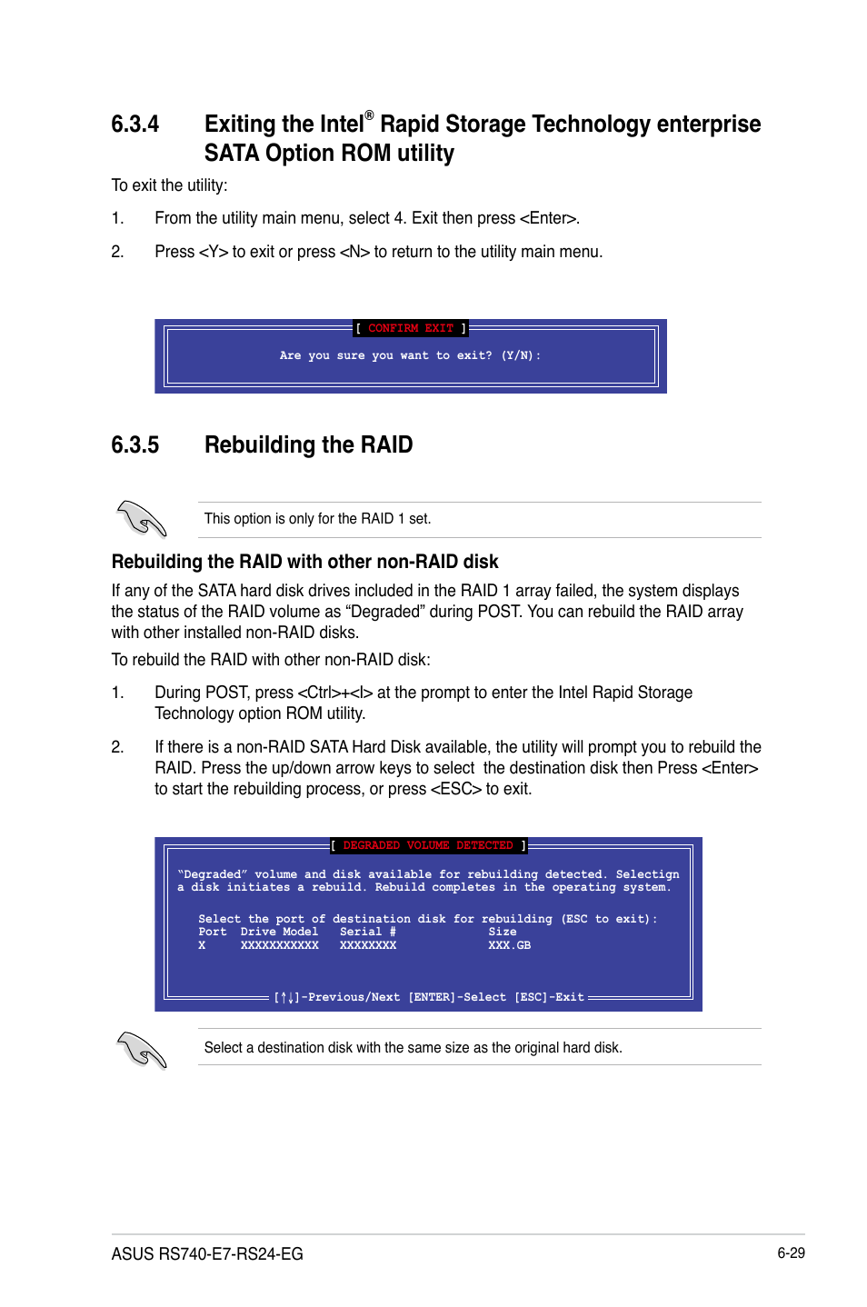 5 rebuilding the raid, 4 exiting the intel | Asus RS740-E7-RS24-EG User Manual | Page 163 / 212