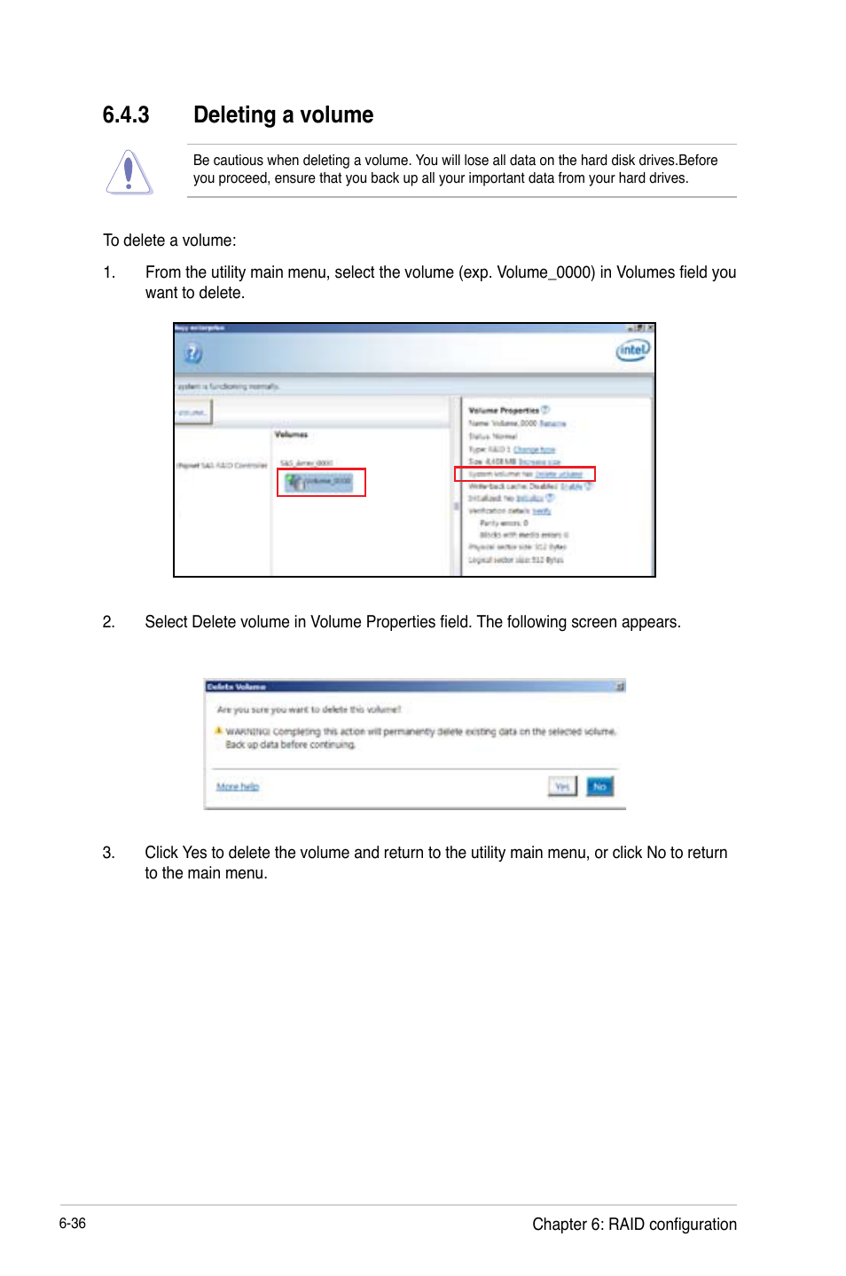 3 deleting a volume | Asus RS740-E7-RS24-EG User Manual | Page 170 / 212