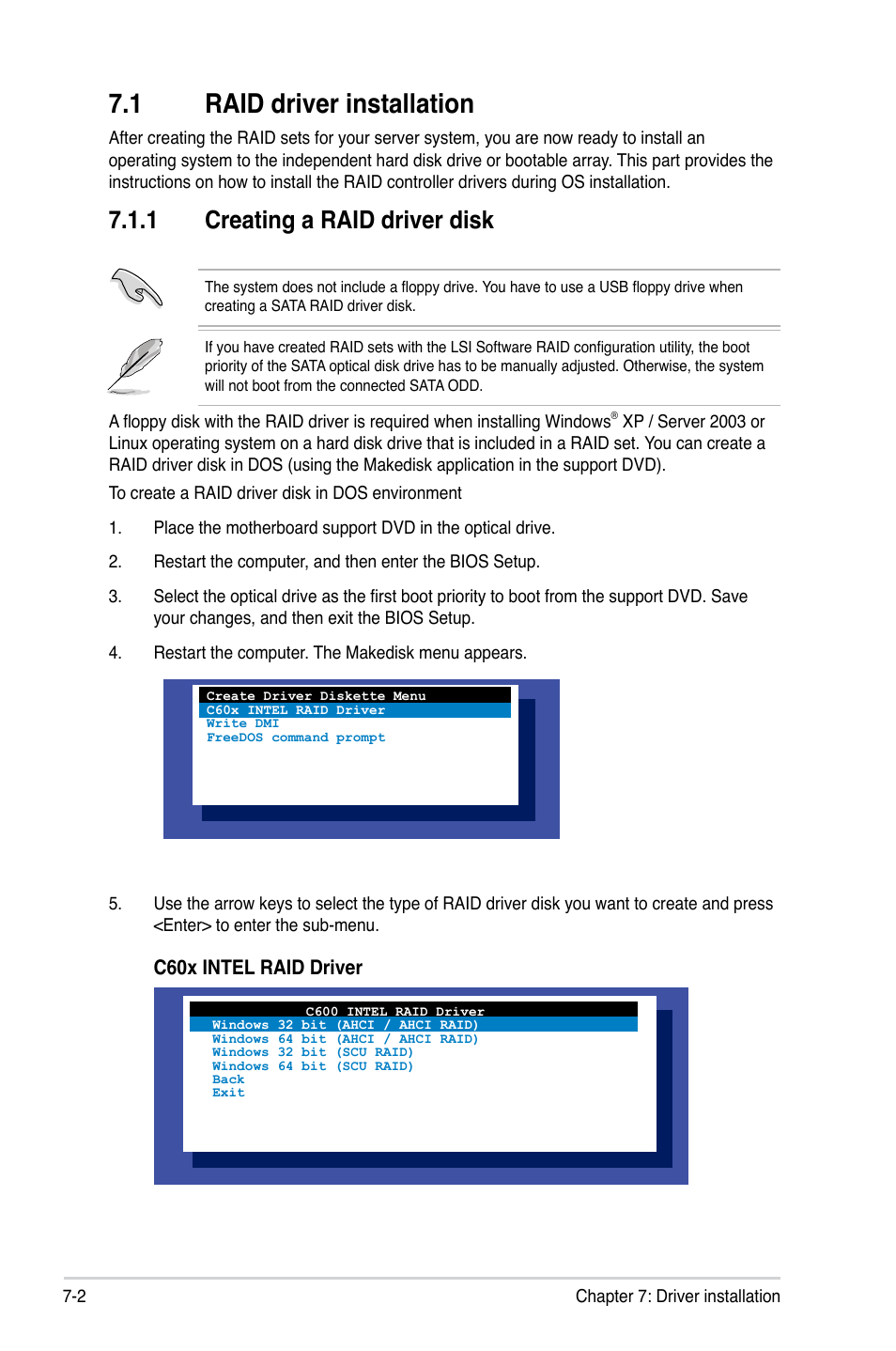 1 raid driver installation, 1 creating a raid driver disk | Asus RS740-E7-RS24-EG User Manual | Page 174 / 212