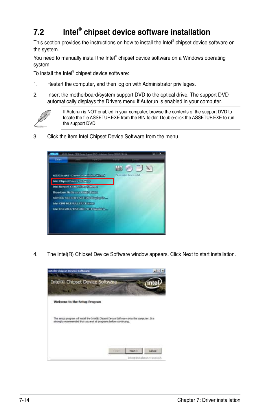 2 intel, Chipset device software installation | Asus RS740-E7-RS24-EG User Manual | Page 186 / 212