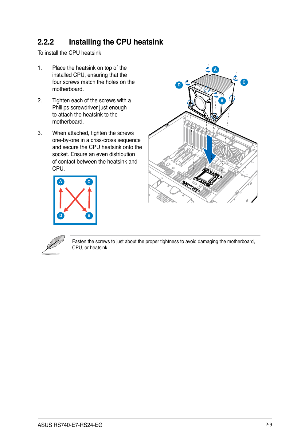 2 installing the cpu heatsink | Asus RS740-E7-RS24-EG User Manual | Page 33 / 212