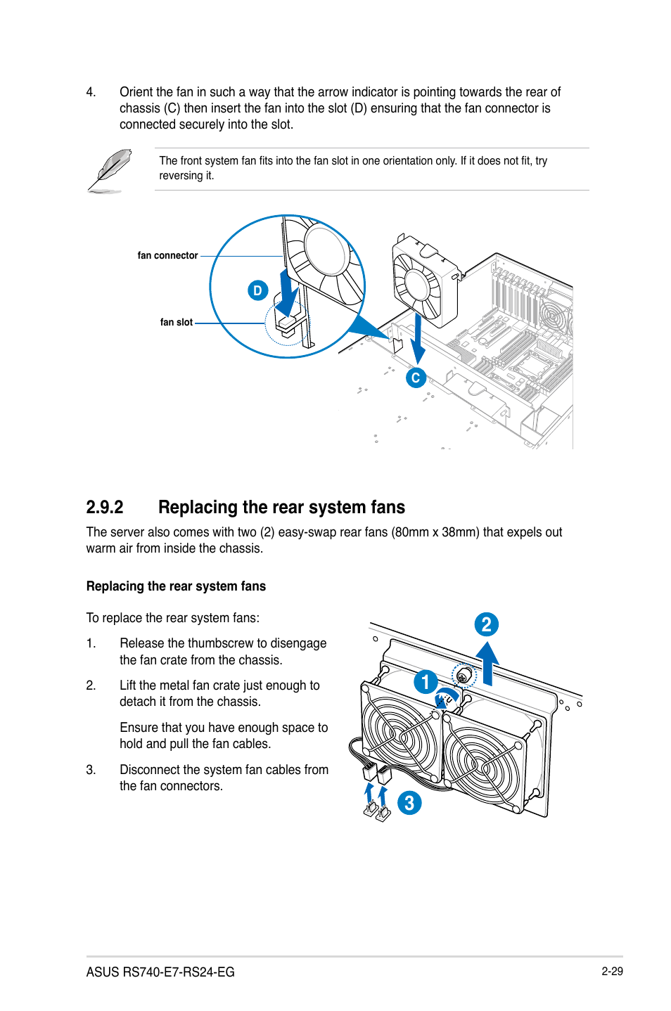 2 replacing the rear system fans | Asus RS740-E7-RS24-EG User Manual | Page 53 / 212