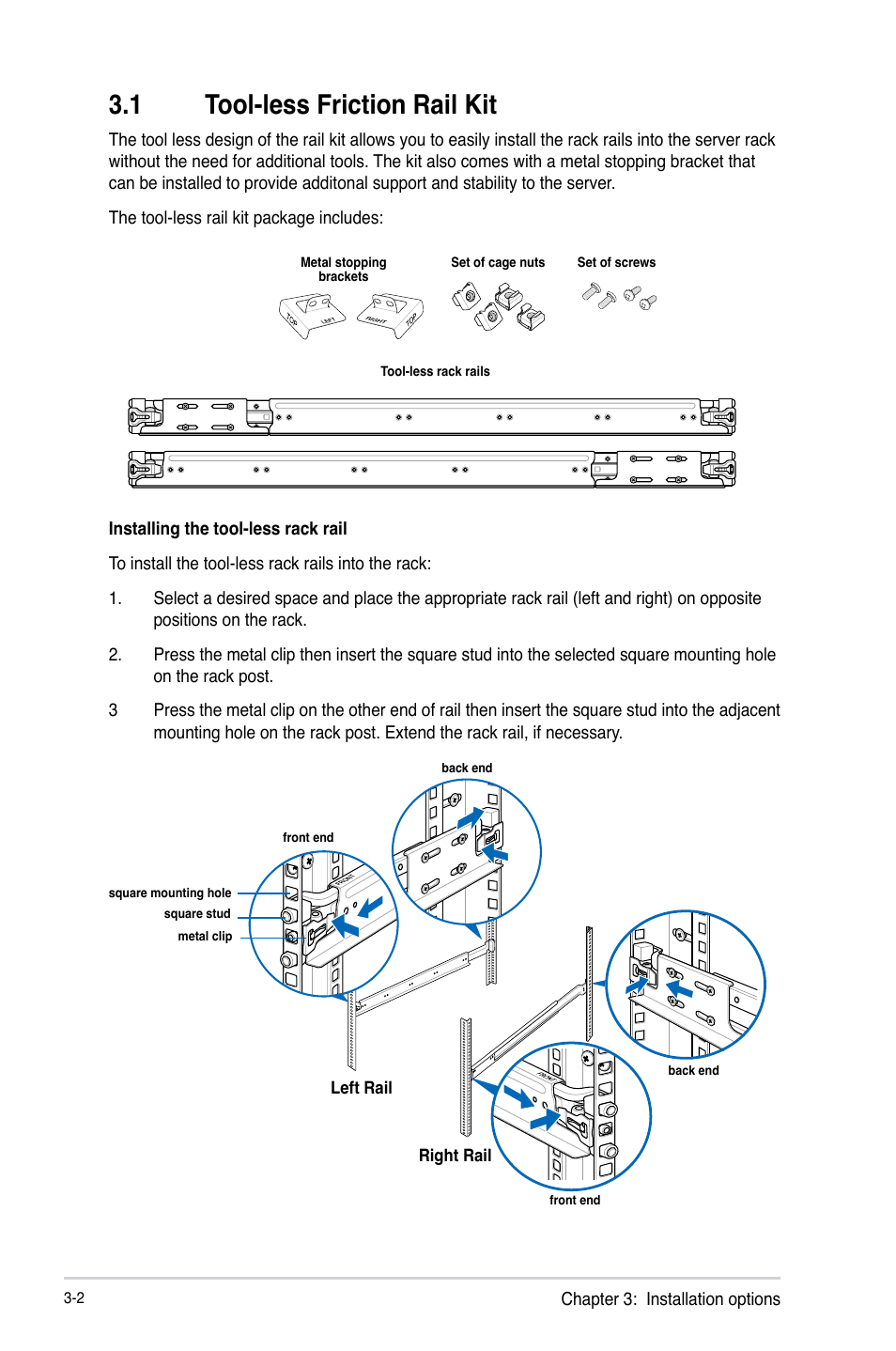 1 tool-less friction rail kit | Asus RS740-E7-RS24-EG User Manual | Page 60 / 212