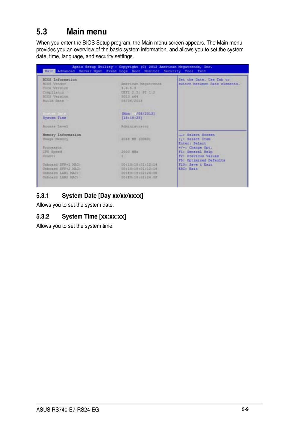 3 main menu | Asus RS740-E7-RS24-EG User Manual | Page 95 / 212